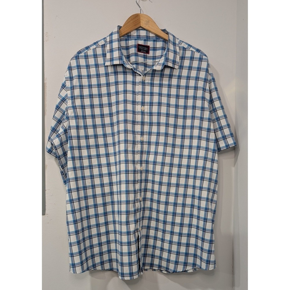 UNTUCKit Mens Plaid Short‎ Sleeve Button Up Shirt Blue White Size XXXL